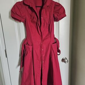 Chic Scarlet Button-Down Midi Dress